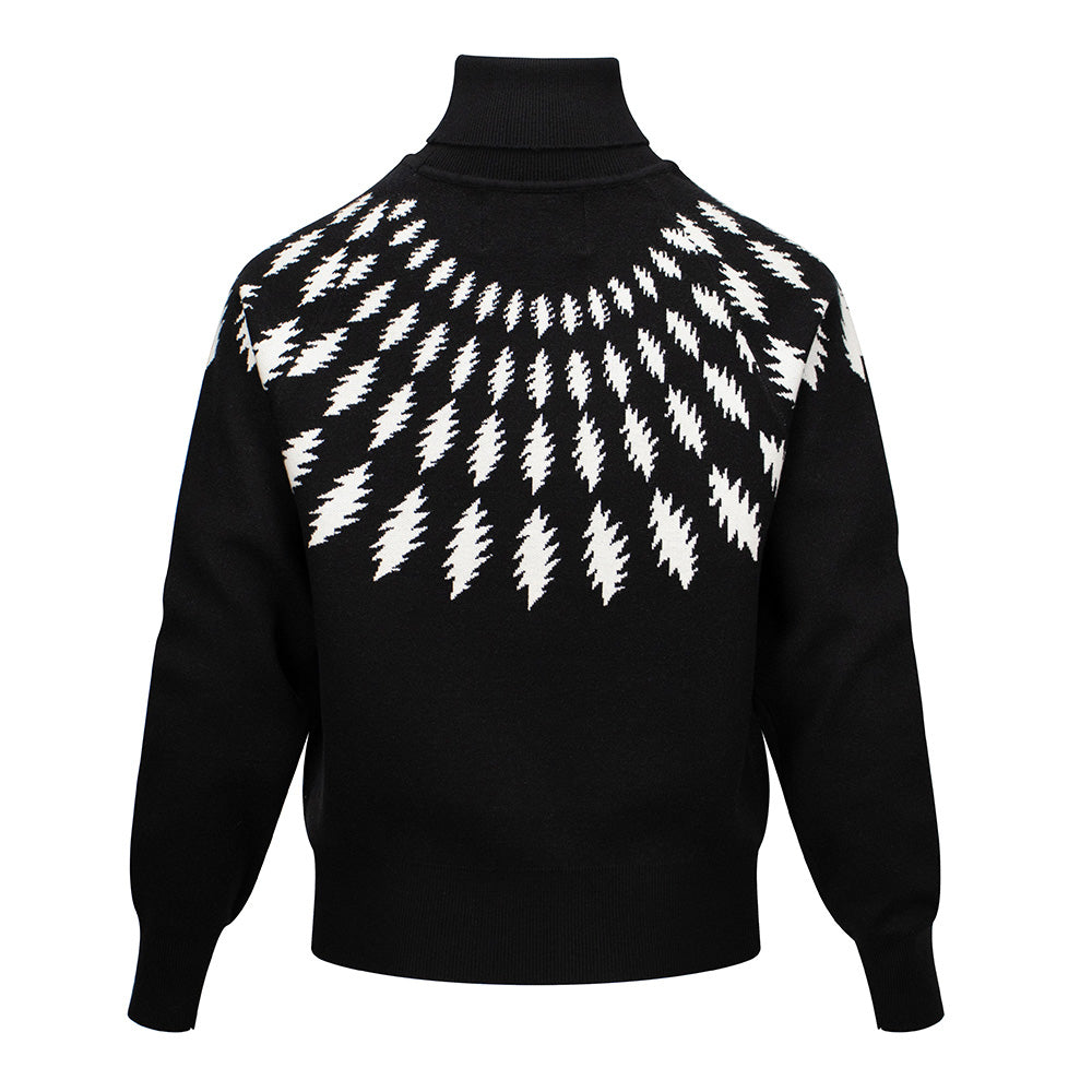 Ships 11/1:  Premium Grateful Dead Womens Turtleneck Fitted Sweater Spiral Bolt In Black And White - Section 119