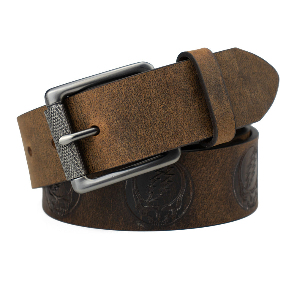 Grateful Dead Premium Leather Belt Embossed Stealie - Section 119