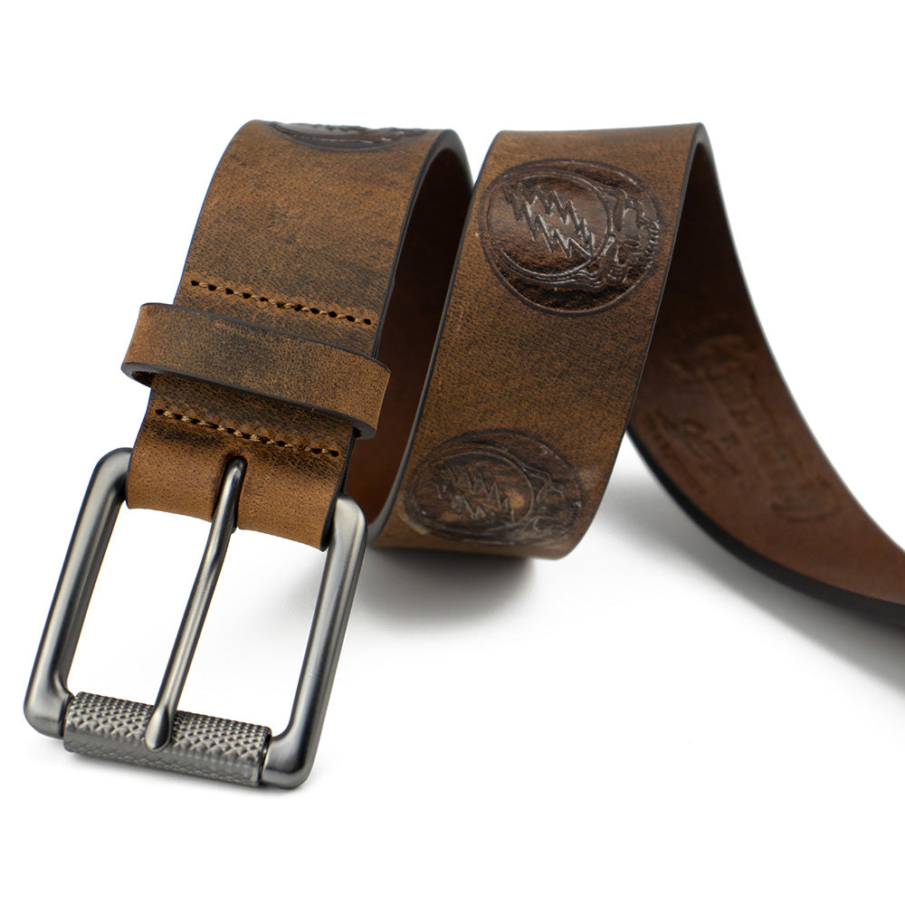 Grateful Dead Premium Leather Belt Embossed Stealie 28