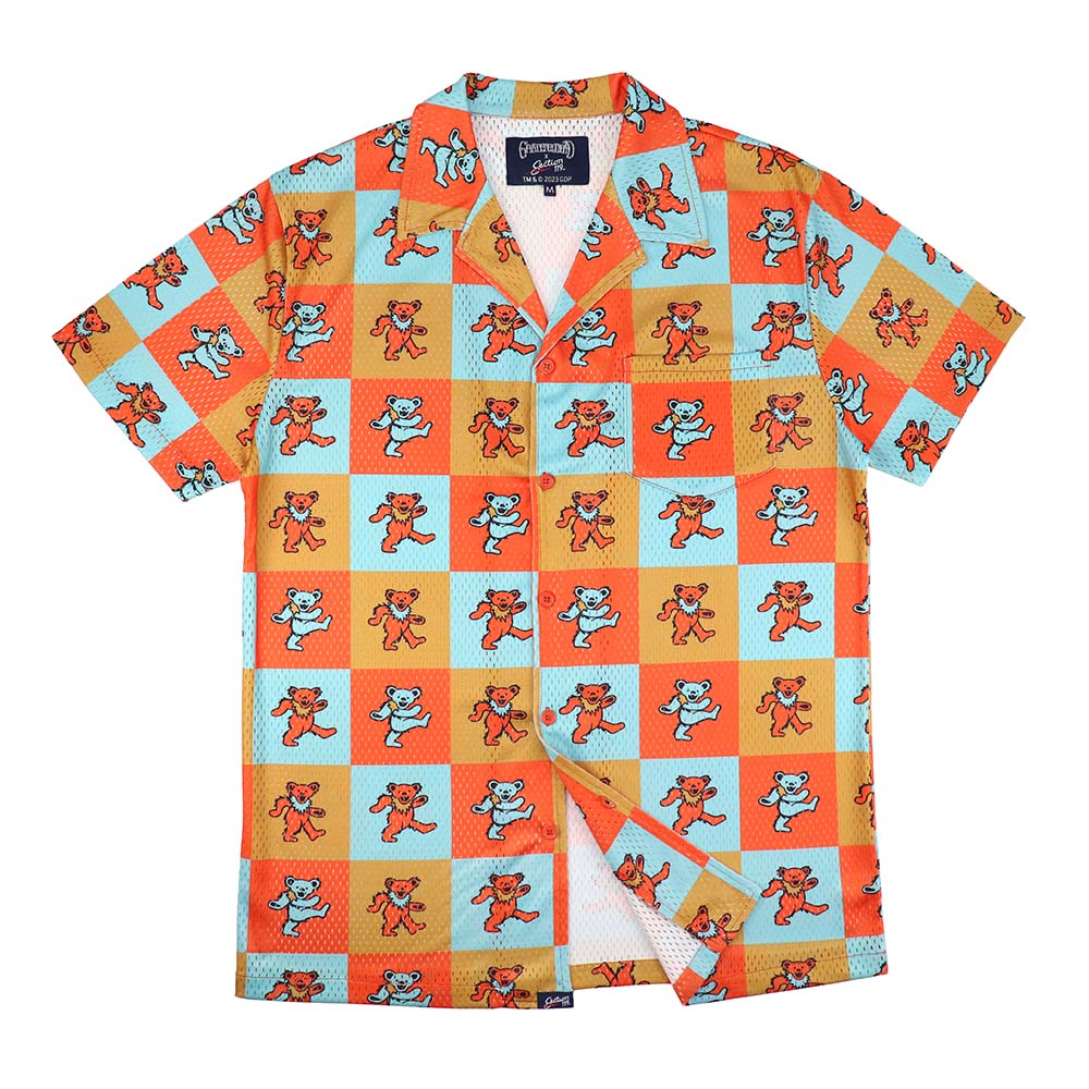 Big and Tall Mesh Short Sleeve Button Down Orange Bear - Section 119