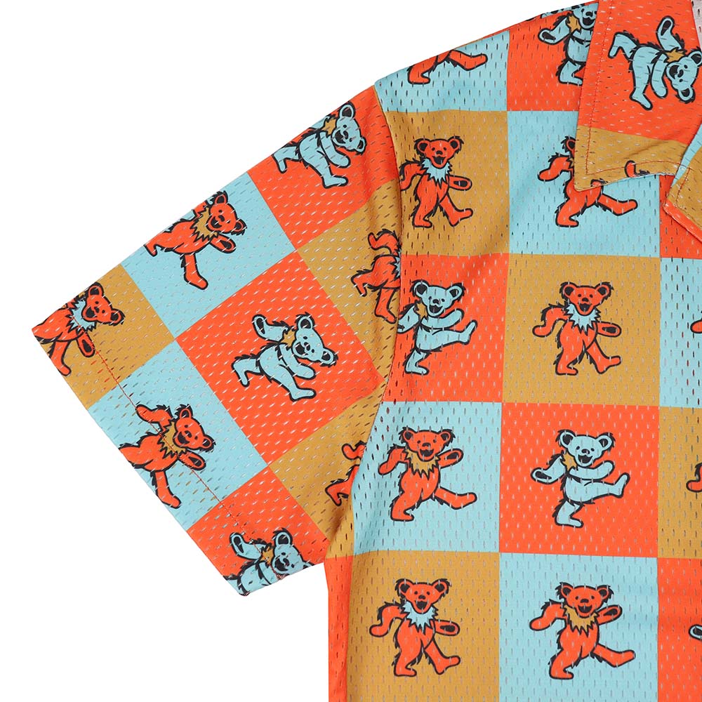 5X-8X Mesh Short Sleeve Button Down Orange Bear - Section119, 6XL