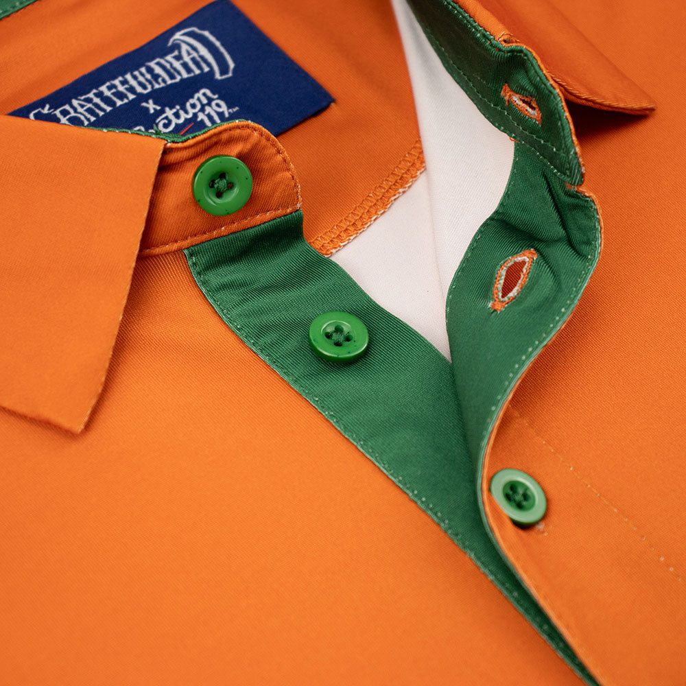 Grateful Dead Performance Polo Green Stealie and Orange - Section 119