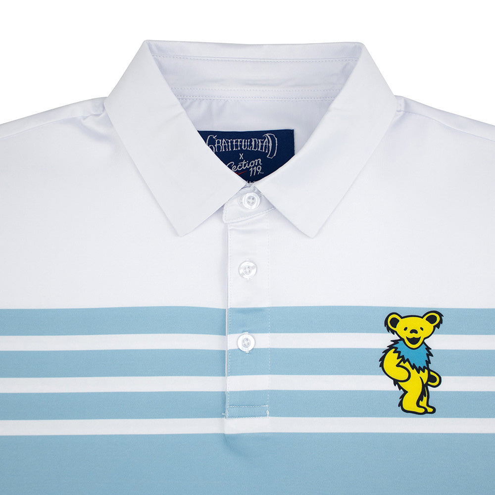 Grateful Dead | Performance Polo | Yellow Bear in Sky Blue Stripes - Section 119