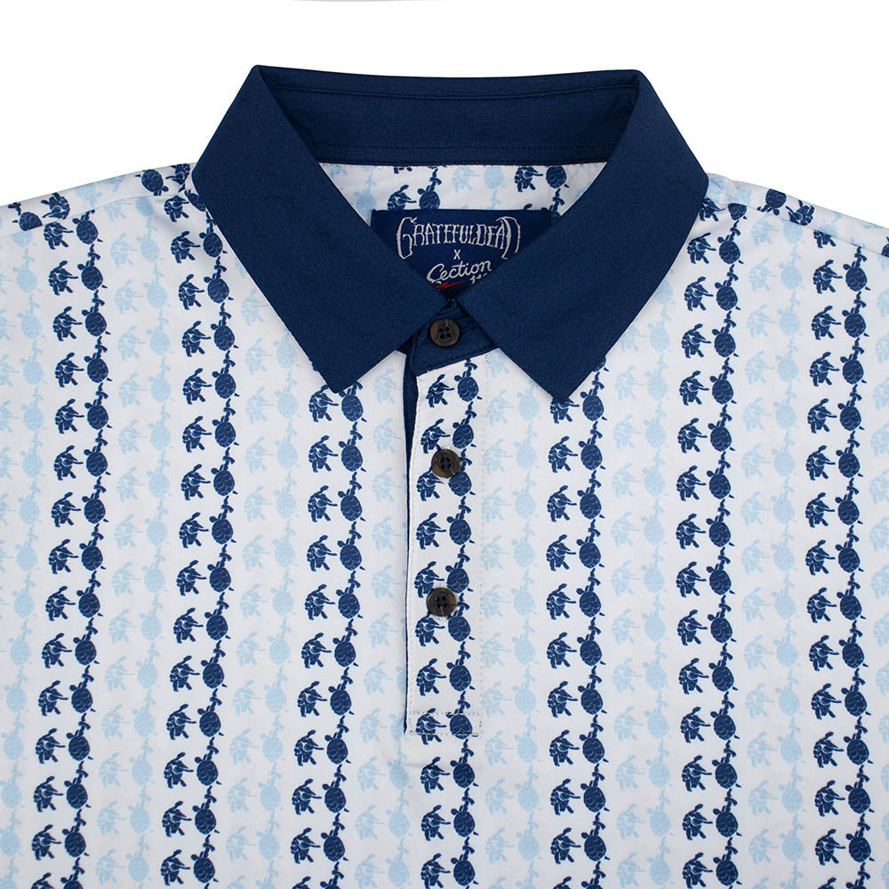 Grateful Dead | Performance Polo | All over Turtles in White and Blue - Section 119