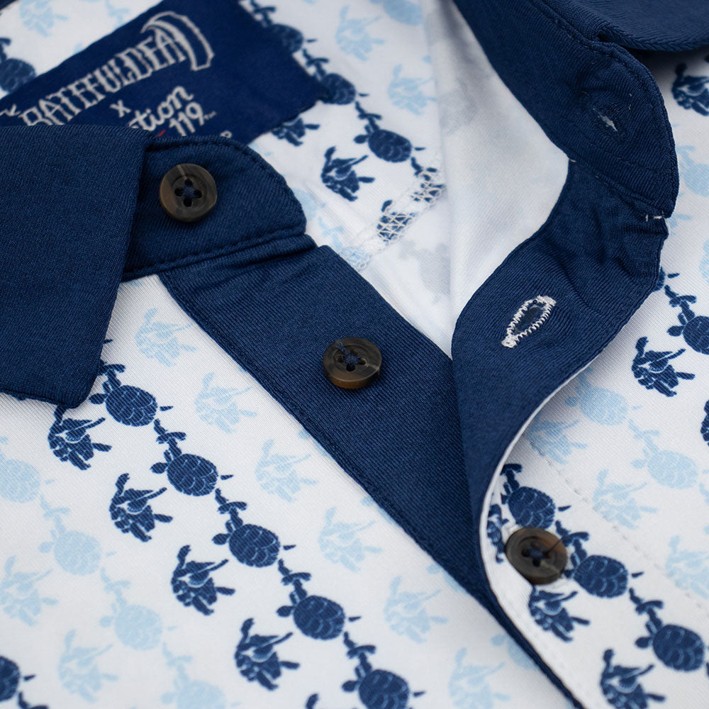 Grateful Dead | Performance Polo | All over Turtles in White and Blue - Section 119