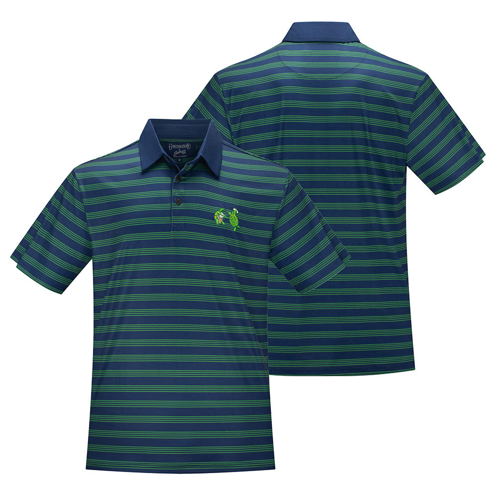 Grateful Dead | Performance Polo | Navy and Green Turtles in All Over Stripes - Section 119