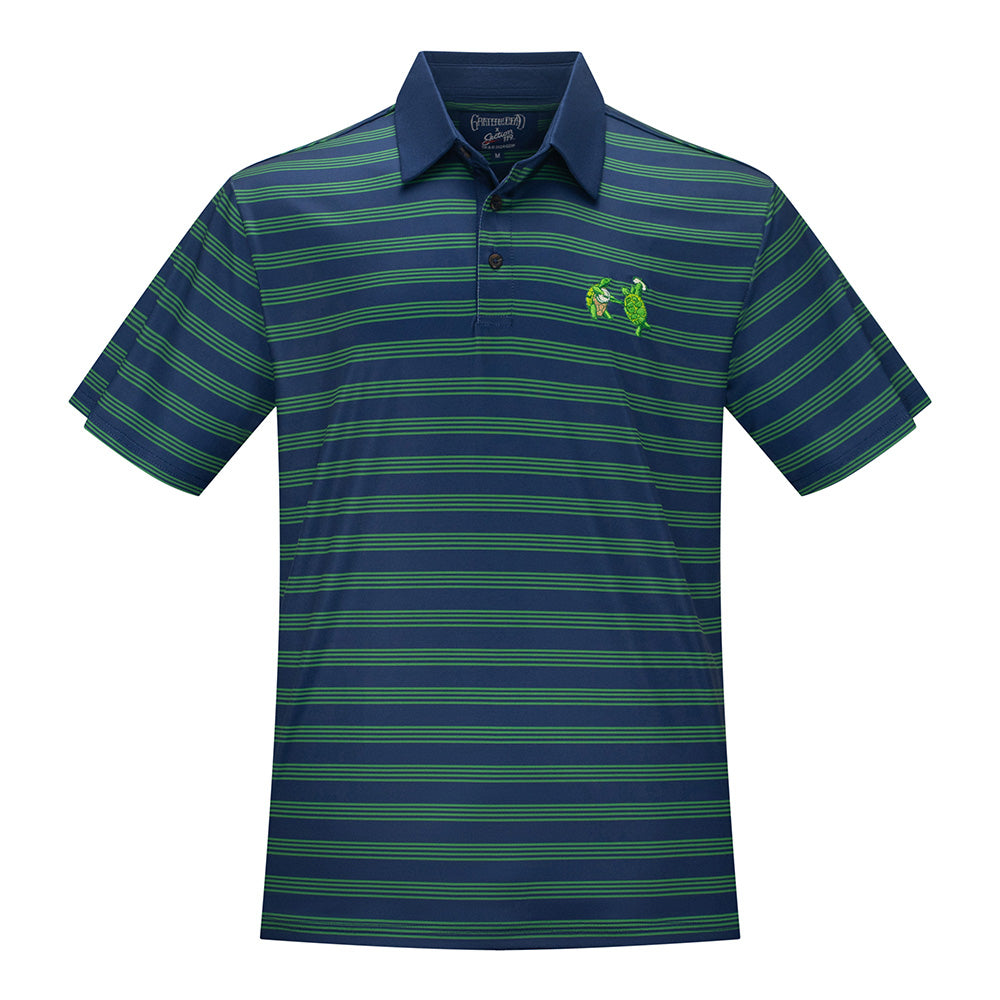 Grateful Dead | Performance Polo | Navy and Green Turtles in All Over Stripes - Section 119