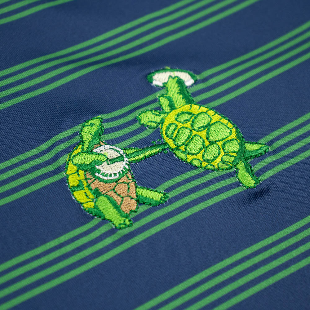 Grateful Dead | Performance Polo | Navy and Green Turtles in All Over Stripes - Section 119