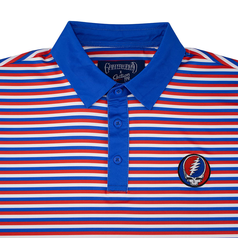 GD Dry Fit Polo Stealie in Red White and Blue Stripes All over - Section 119