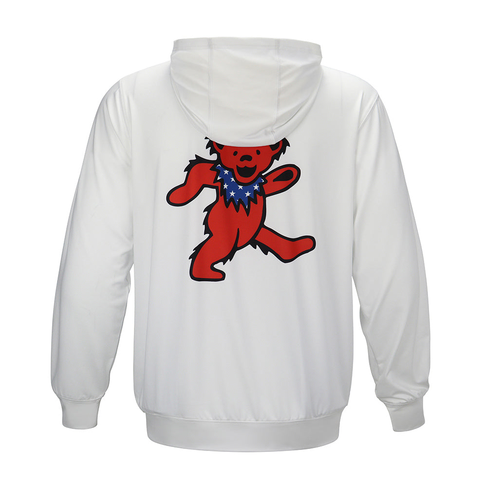 Grateful Dead Lightweight Pullover Hoodie Flag Bear in White - Section 119