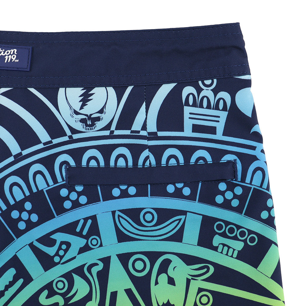 Grateful Dead Board Shorts Mayan Aztec Gradient Teal and Yellow - Section 119
