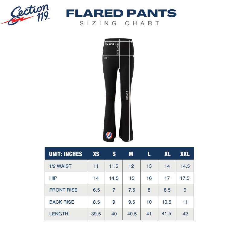 Grateful Dead Women High Rise Flared Pants Stealie In Black– Section 119
