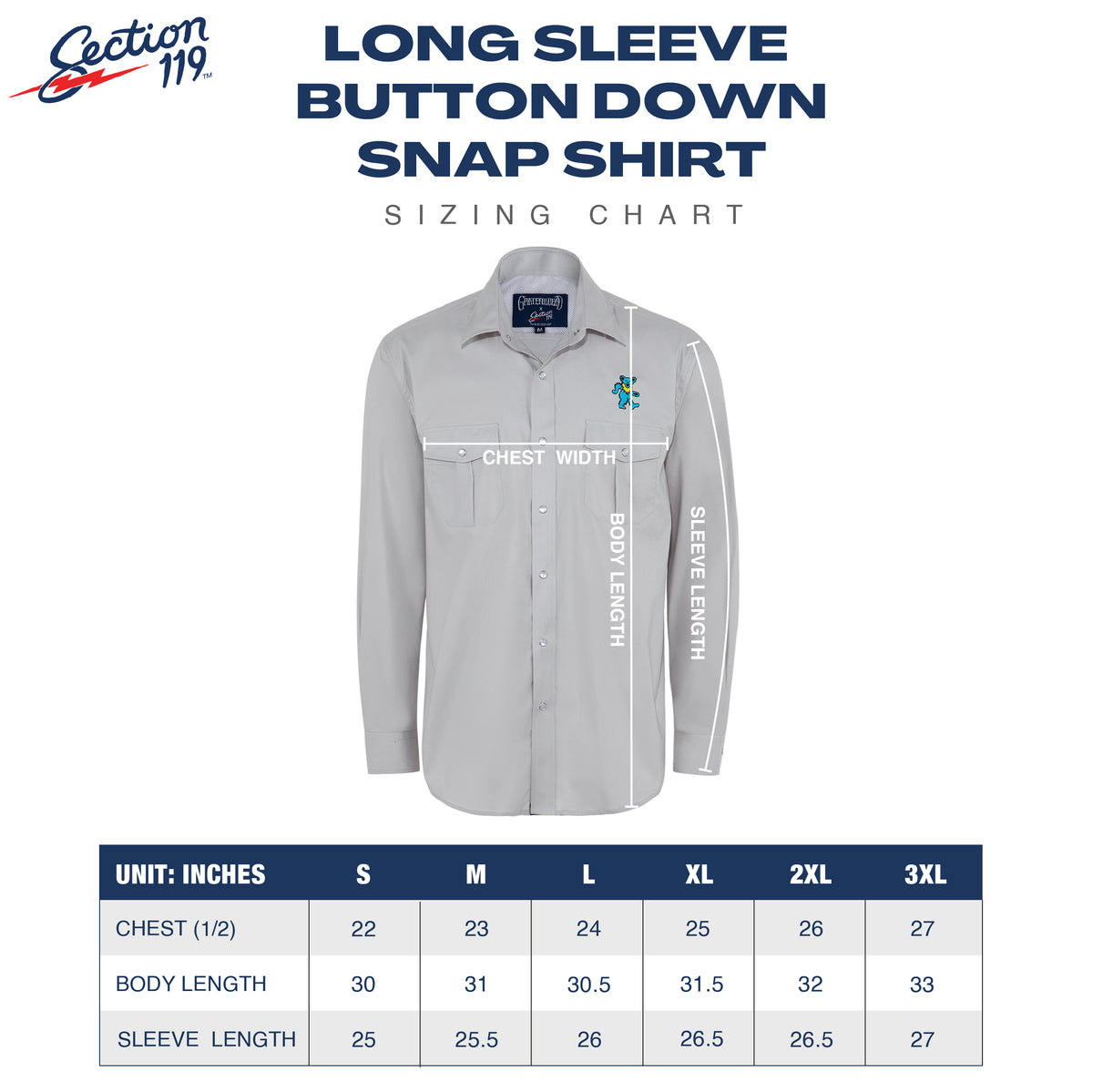 Grateful Dead  LSBD SNAPSHIRT STEALIE IN BABY BLUE - Section 119