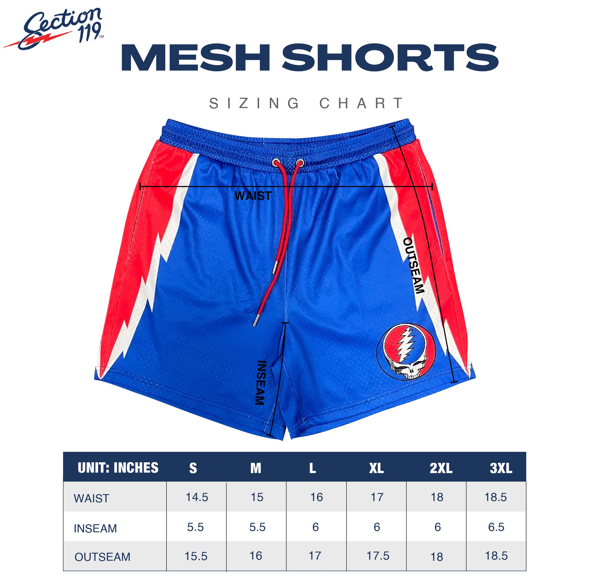 Grateful Dead Mesh Black & White Steal Your Face Shorts– Section 119