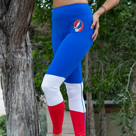 red white and blue running tights