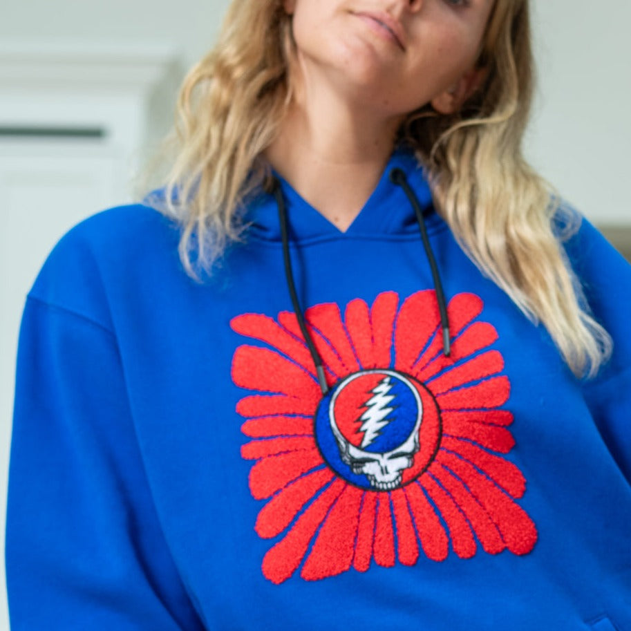 Women's Grateful Dead Chenille Embroidery Sun Stealie In Red And Royal Blue - Section 119