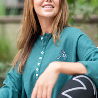 SHIPS 11/1: Grateful Dead Women's Thermal Henley Dark Green Skeleton - Section 119