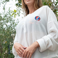 SHIPS 11/1: Grateful Dead Women's Thermal Henley White Stealie - Section 119