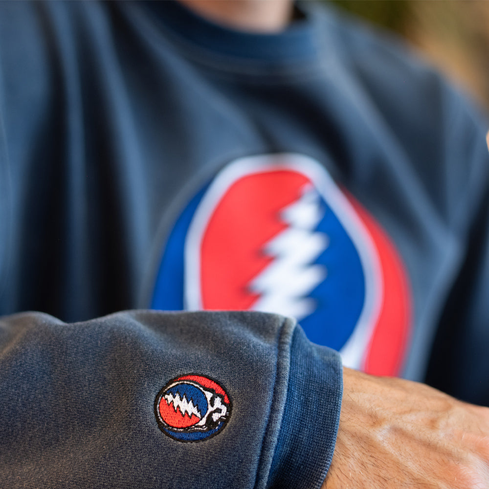 Grateful Dead Large Stealie Embroidered Pigment Dyed Crewneck Sweatshirt in Navy - Section 119
