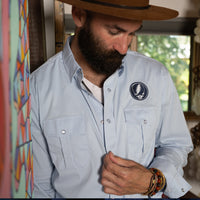 Grateful Dead Long Sleeve Button Down Snap Shirt Steal Your Face in Baby Blue - Section 119