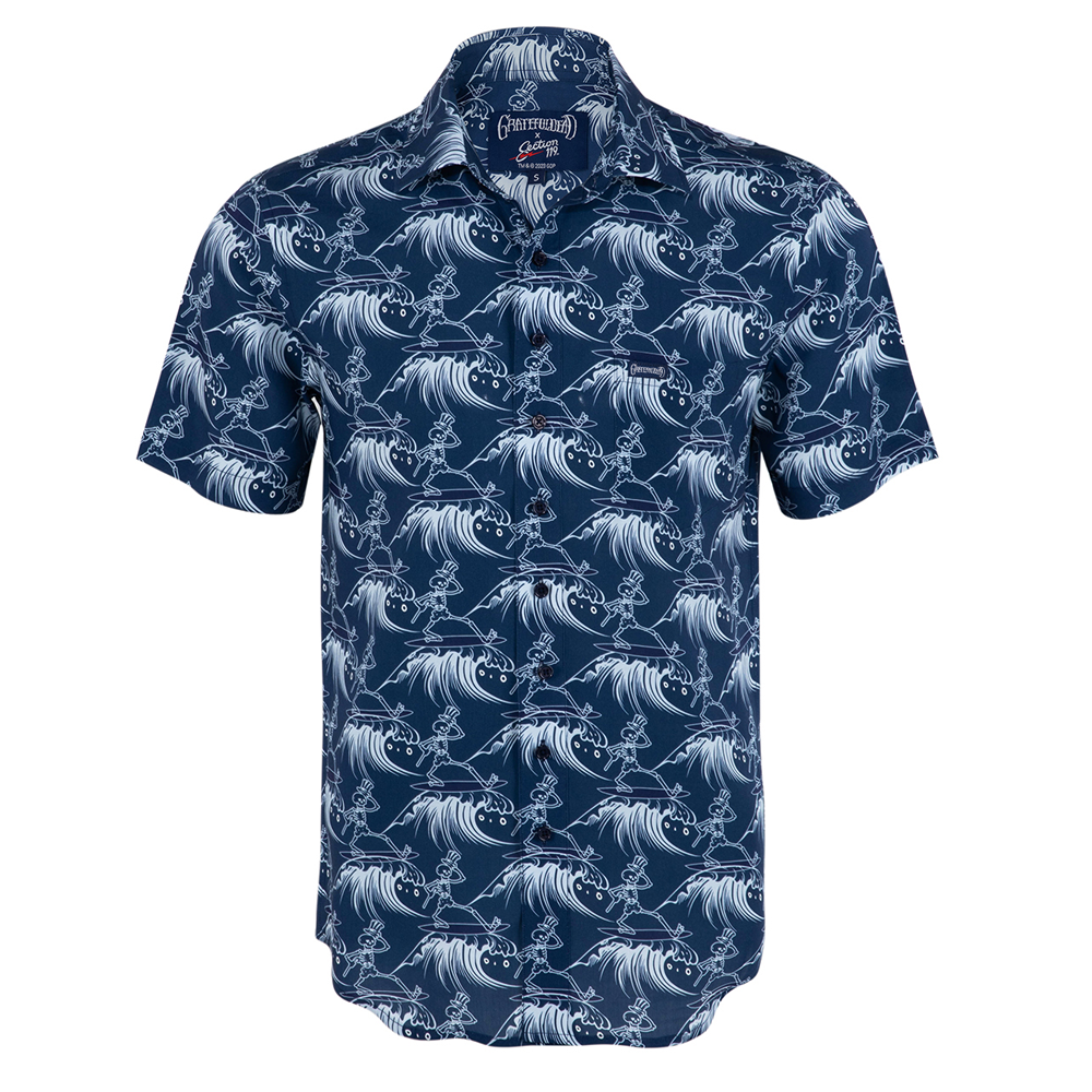 Grateful Dead Surfing Skeleton Relaxed Short Sleeve Button Down - Section 119