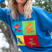 Grateful Dead Oversized Crewneck Sweater Four Sided Dancing Bears in Sky Blue - Section 119