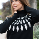 Ships 11/1:  Premium Grateful Dead Womens Turtleneck Fitted Sweater Spiral Bolt In Black And White - Section 119