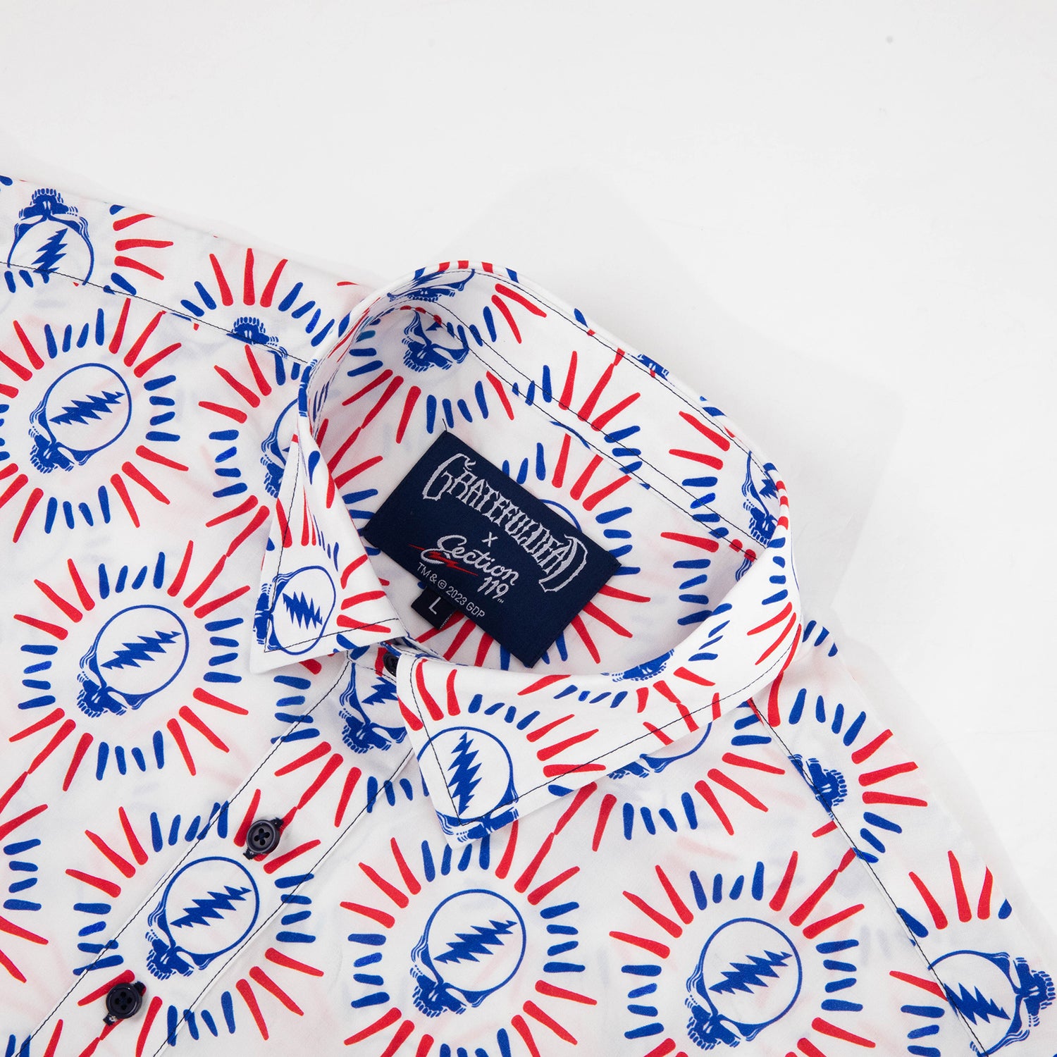 Grateful Dead Blue Tie Dye Sun Stealie Short-Sleeve Button Down - Section119, S