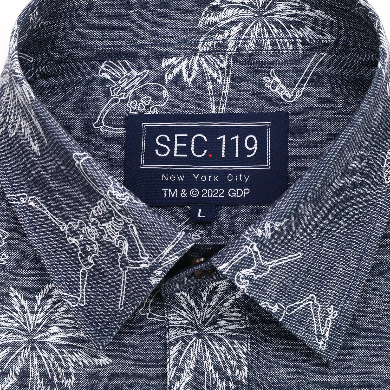 Dancing Skeleton Palm Tree Chambray Short Sleeve Shirt - Section 119