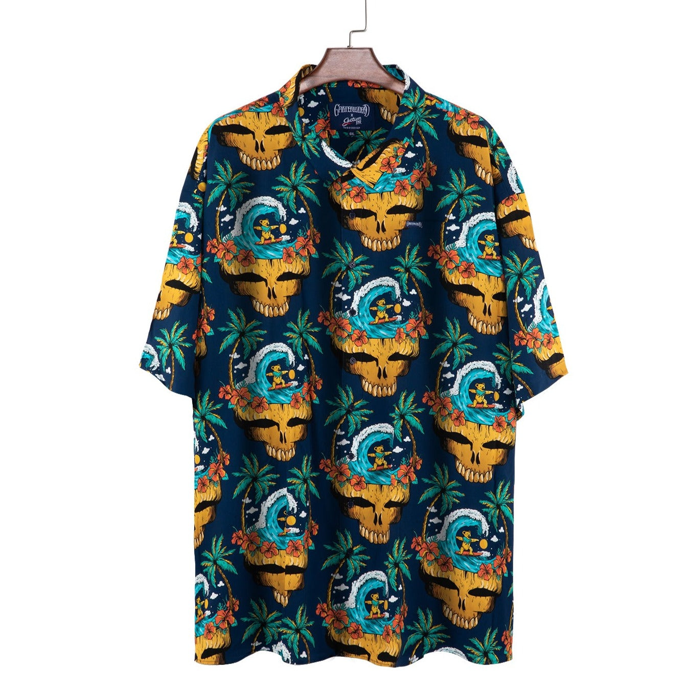 Grateful Dead Short Sleeve Button Down Surfing Stealie All Over Print Navy - Section 119