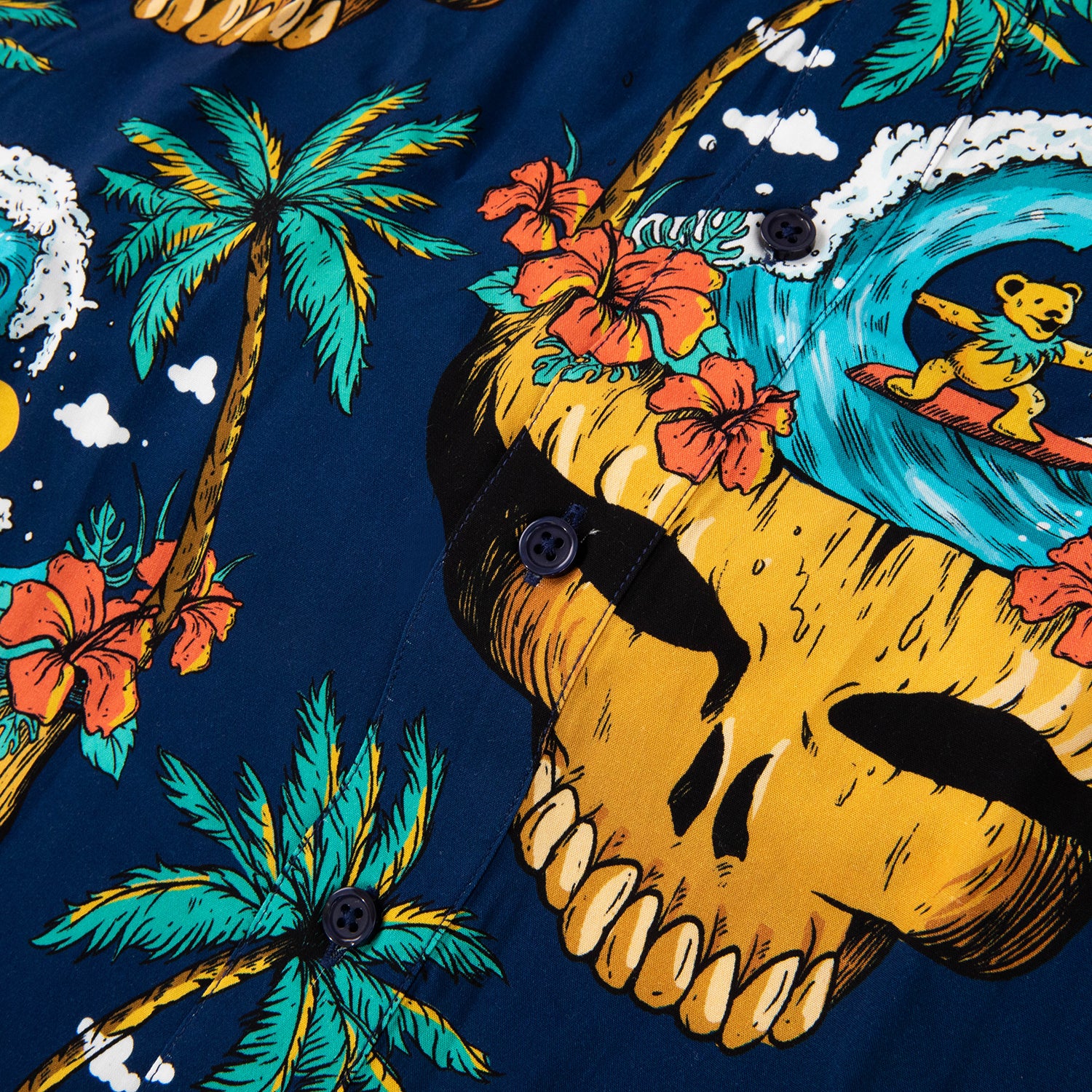 Grateful Dead Short Sleeve Button Down Surfing Stealie All Over Print Navy - Section 119