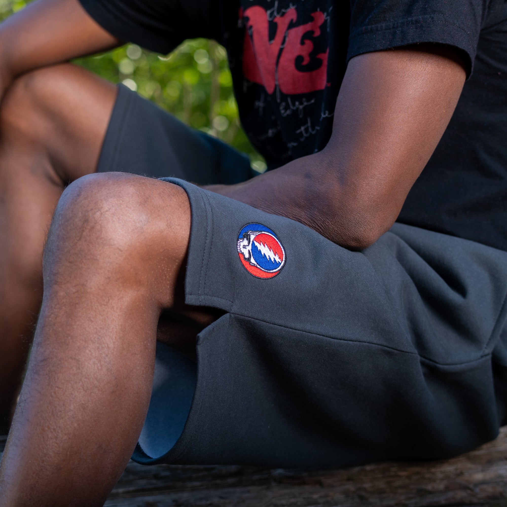 Grateful Dead Steal Your Face Fleece Shorts in Charcoal - Section 119