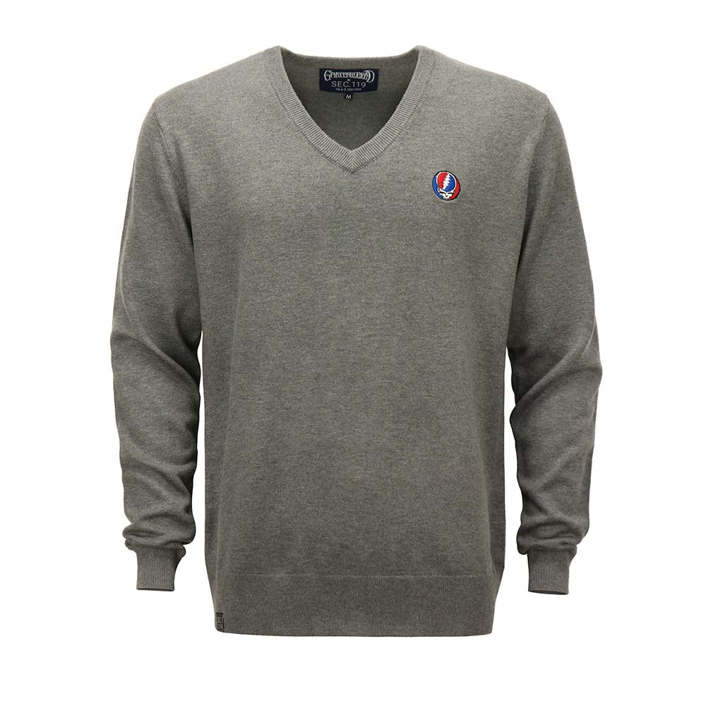 Grateful Dead V-Neck Sweater Stealie Grey - Section 119