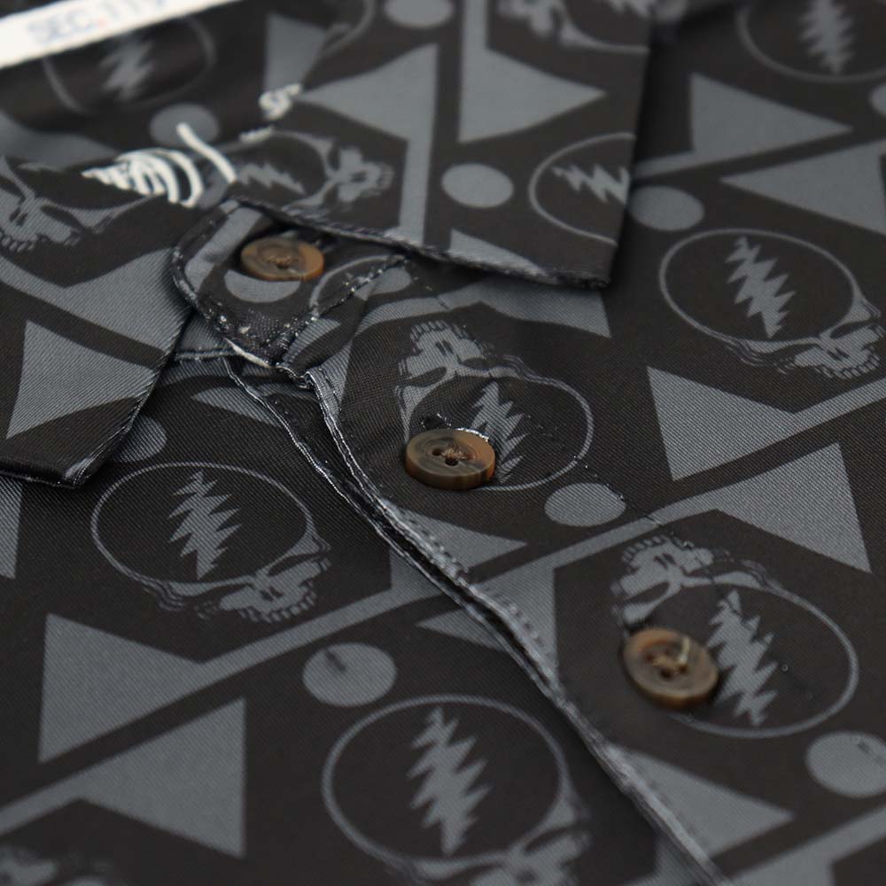 Grateful Dead Polo Long Sleeve Black Grey Stealie - Section 119