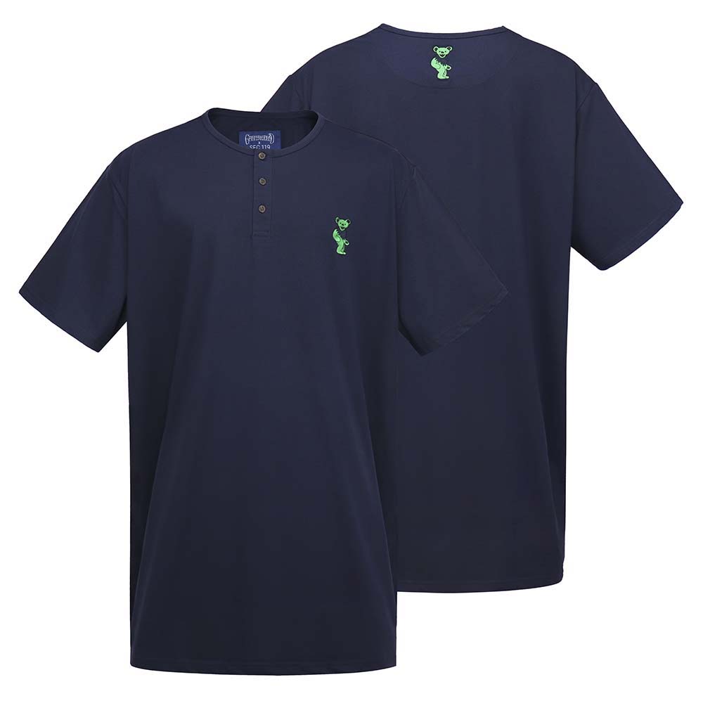 Big and Tall Short Sleeve Henley Navy with Green Bear - Section 119