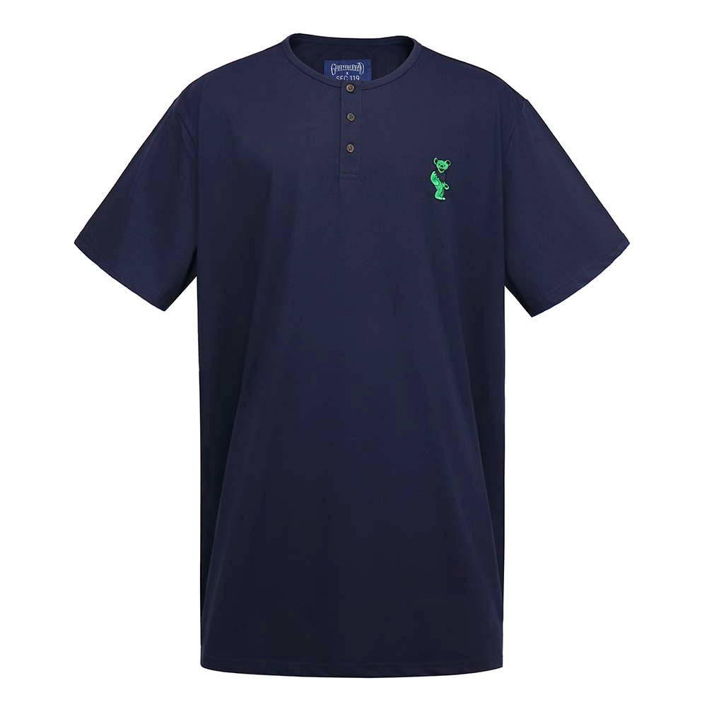 3X-7X Short Sleeve Henley Navy with Green Bear– Section 119
