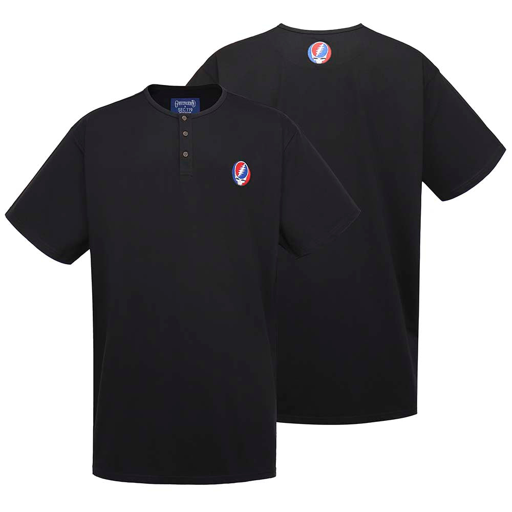 Big and Tall Short Sleeve Henley Black with Stealie - Section 119