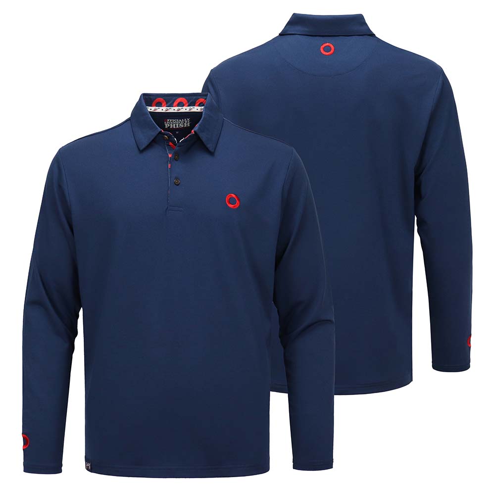 Phish Navy Classic Red Donut Dry Fit Long Sleeve Polo - Section 119