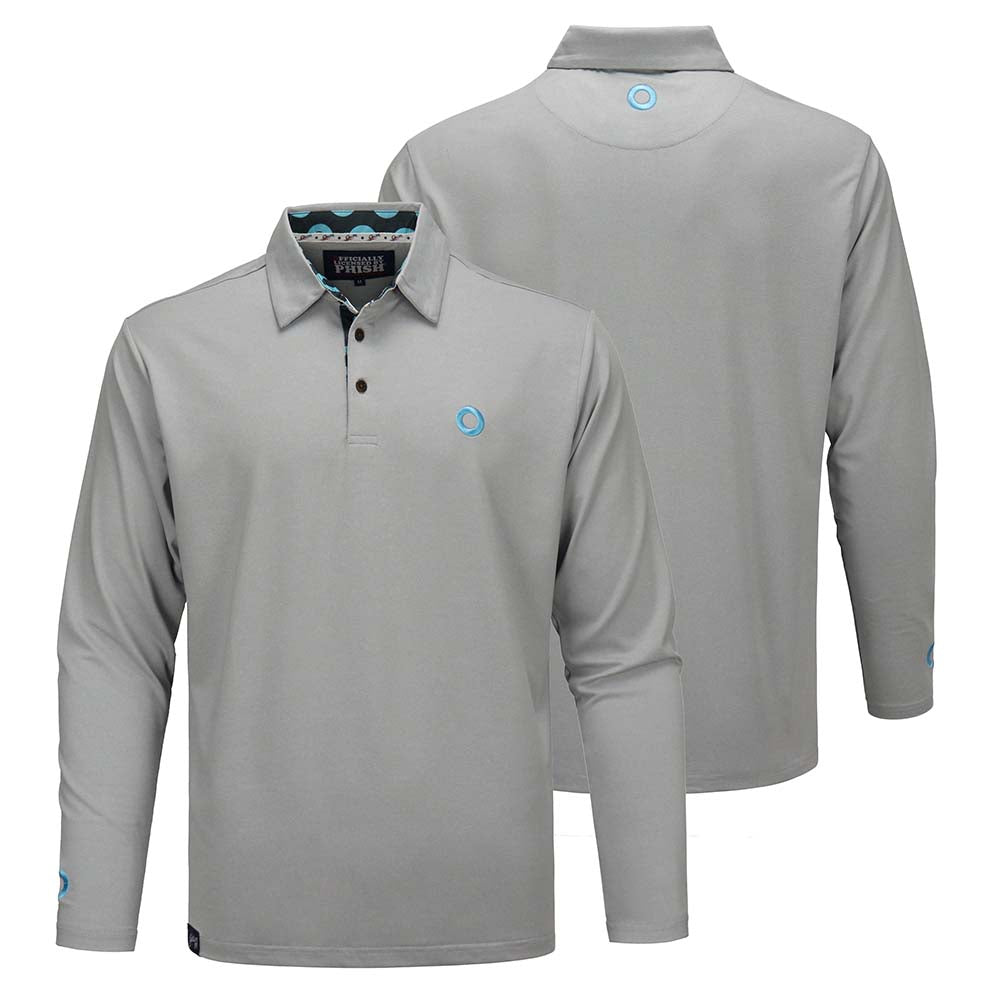 Phish Grey with Teal Donut Dry Fit Long Sleeve Polo - Section 119