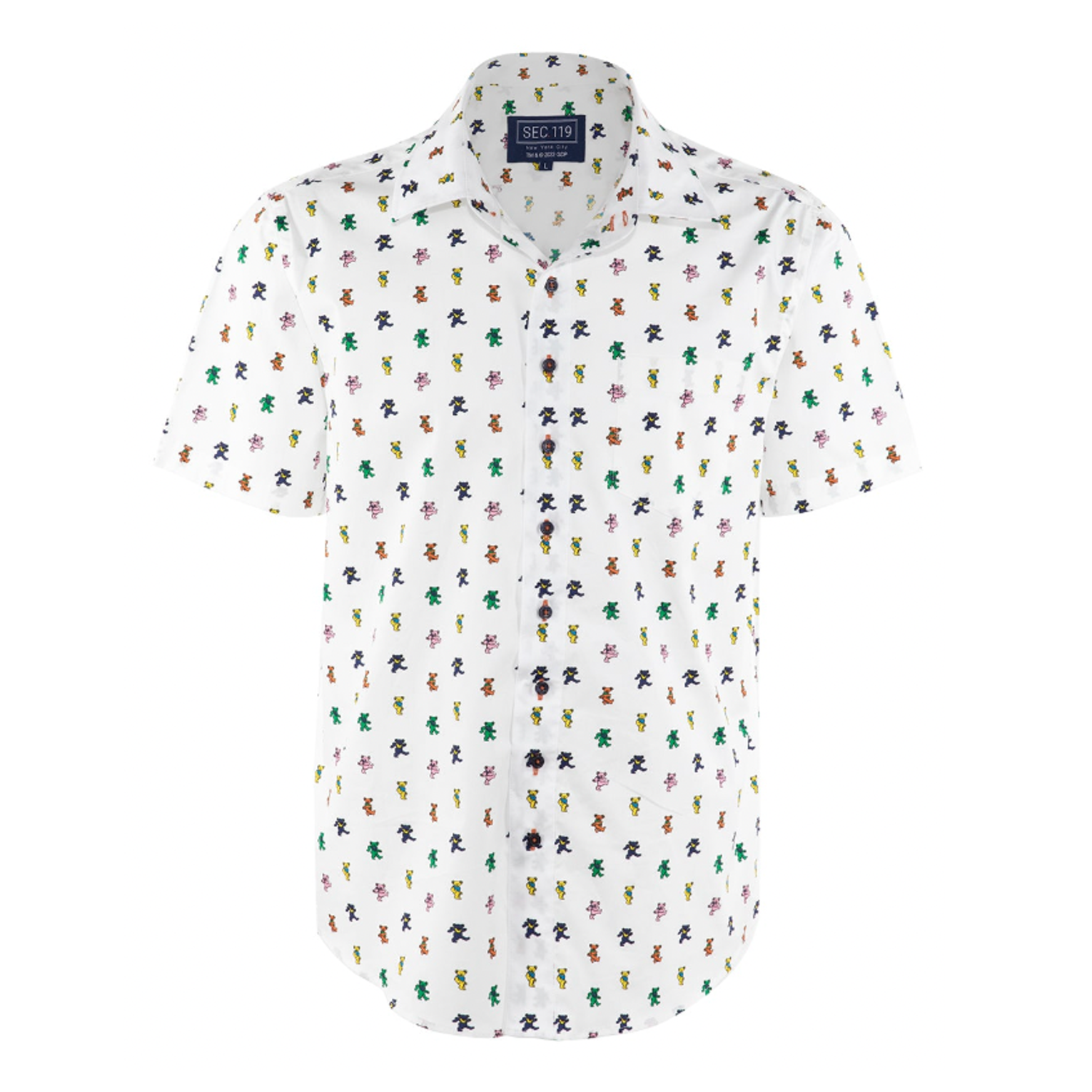 Big and Tall White Dancing Bear Short Sleeve Button Down - Section 119