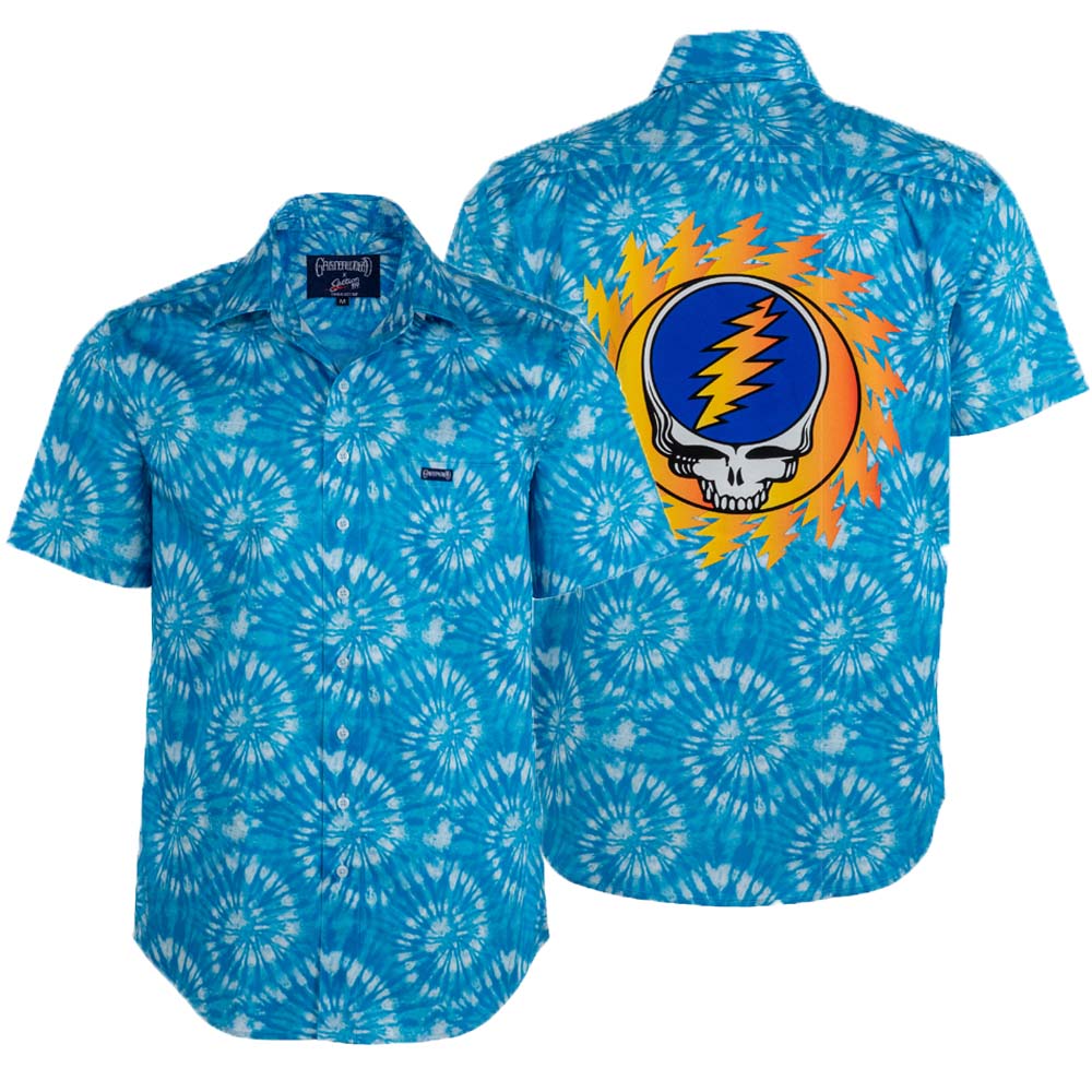 Grateful Dead Blue Tie Dye Sun Stealie Short-Sleeve Button Down - Section 119