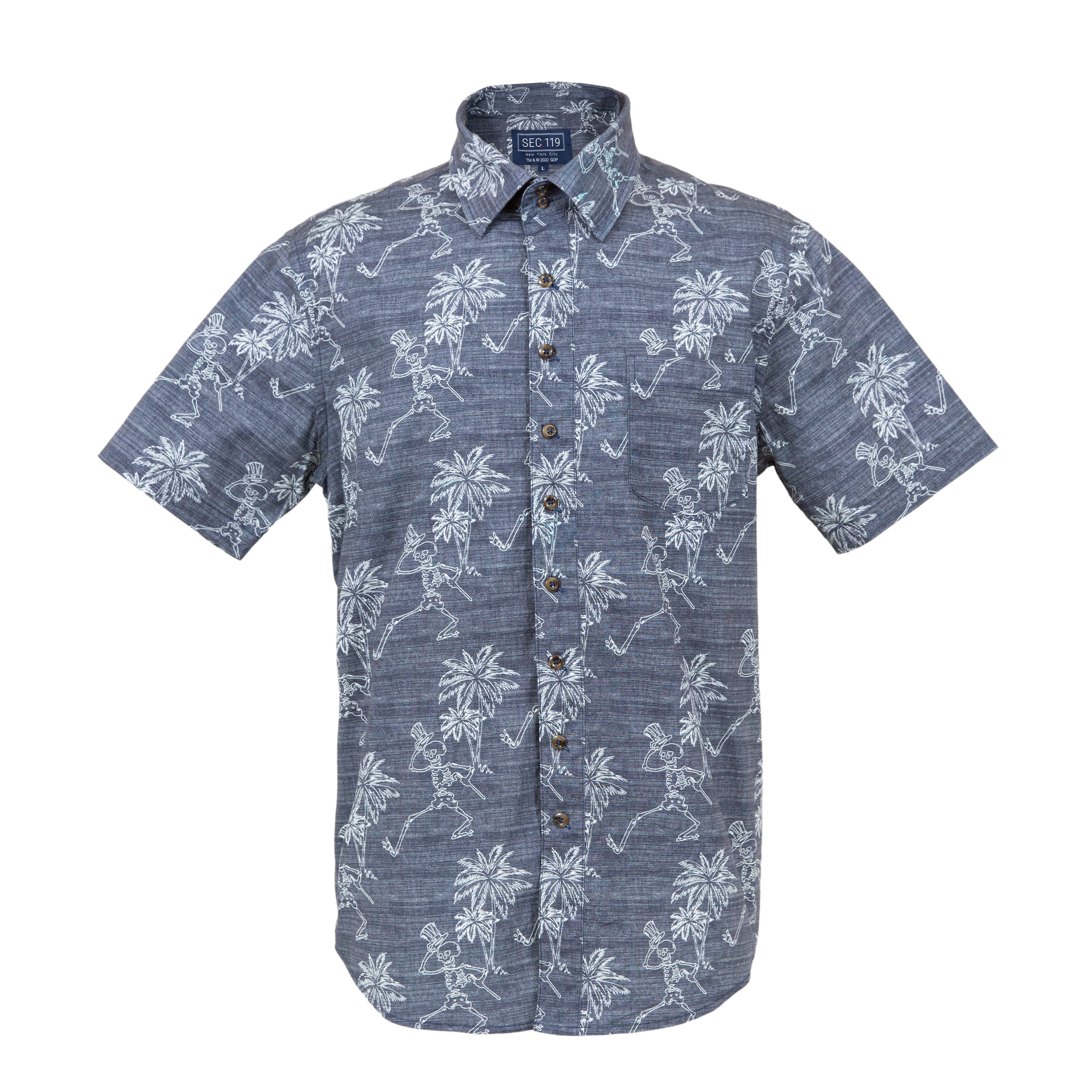 Dancing Skeleton Palm Tree Chambray Short Sleeve Shirt - Section 119